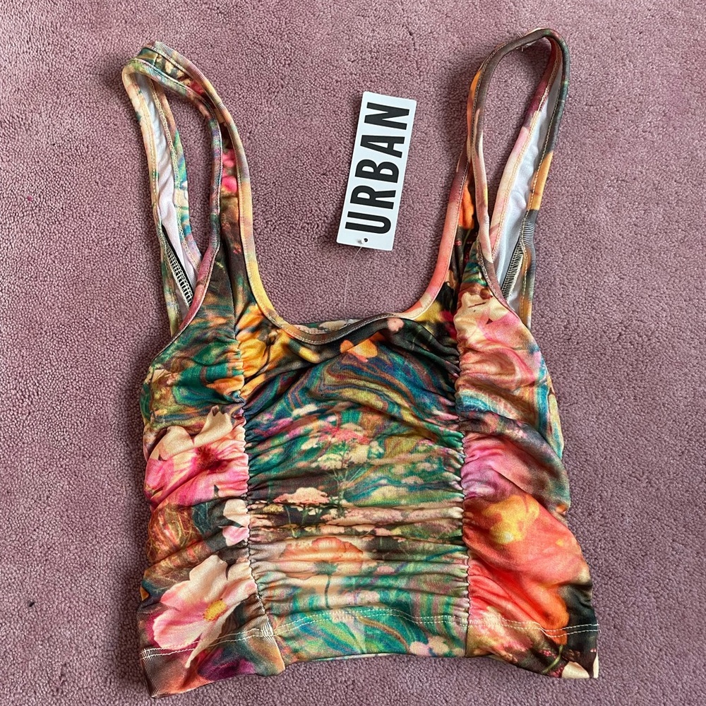 Urban Outfitters Ruched Printed Tank Top